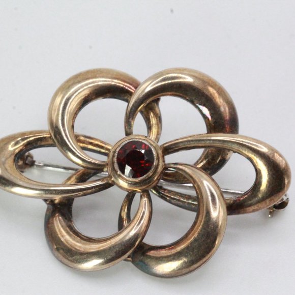 SYMMETALIC STERLING SILVER GARNET MARCASITE PIN - Picture 3 of 9